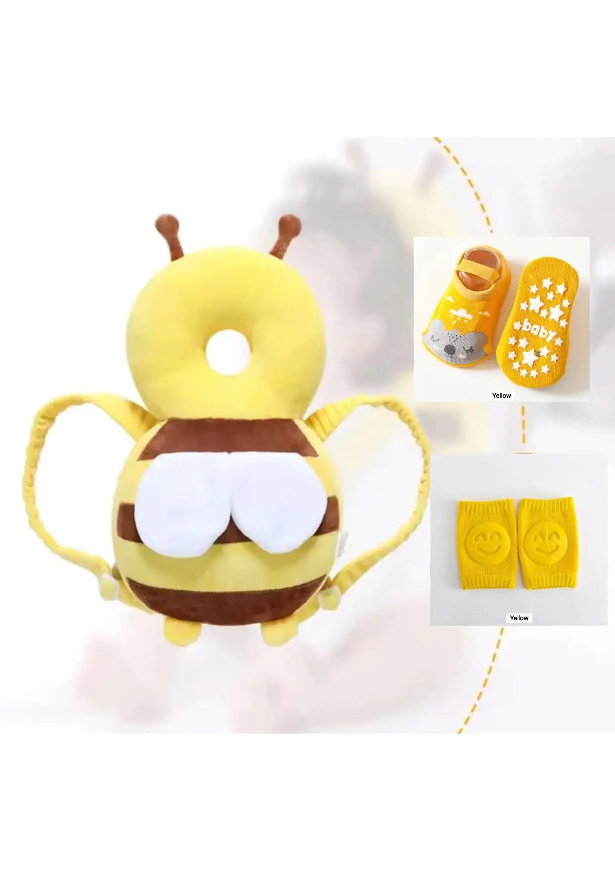 Baby Head Protector Baby Head Protector Backpack Baby Backpack Head Protection Head Protection Backpack Baby Walker Head Protector Baby Backpack with Baby Knee Pads and Socks (Bee)
