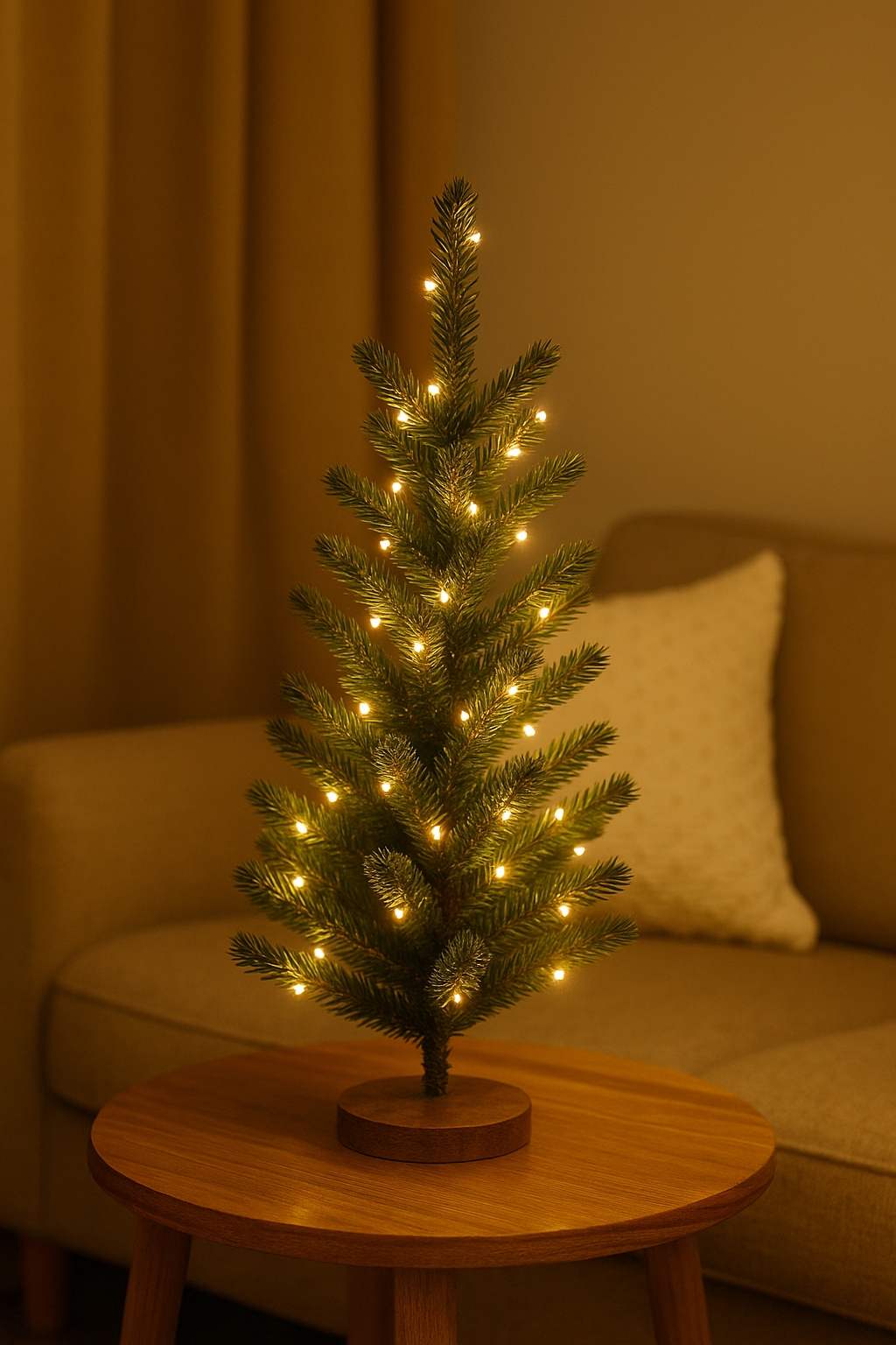 LED Işıklı Mini Yılbaşı Ağacı – Sıcak Işık Dekor | Masaüstü Yılbaşı Süsü