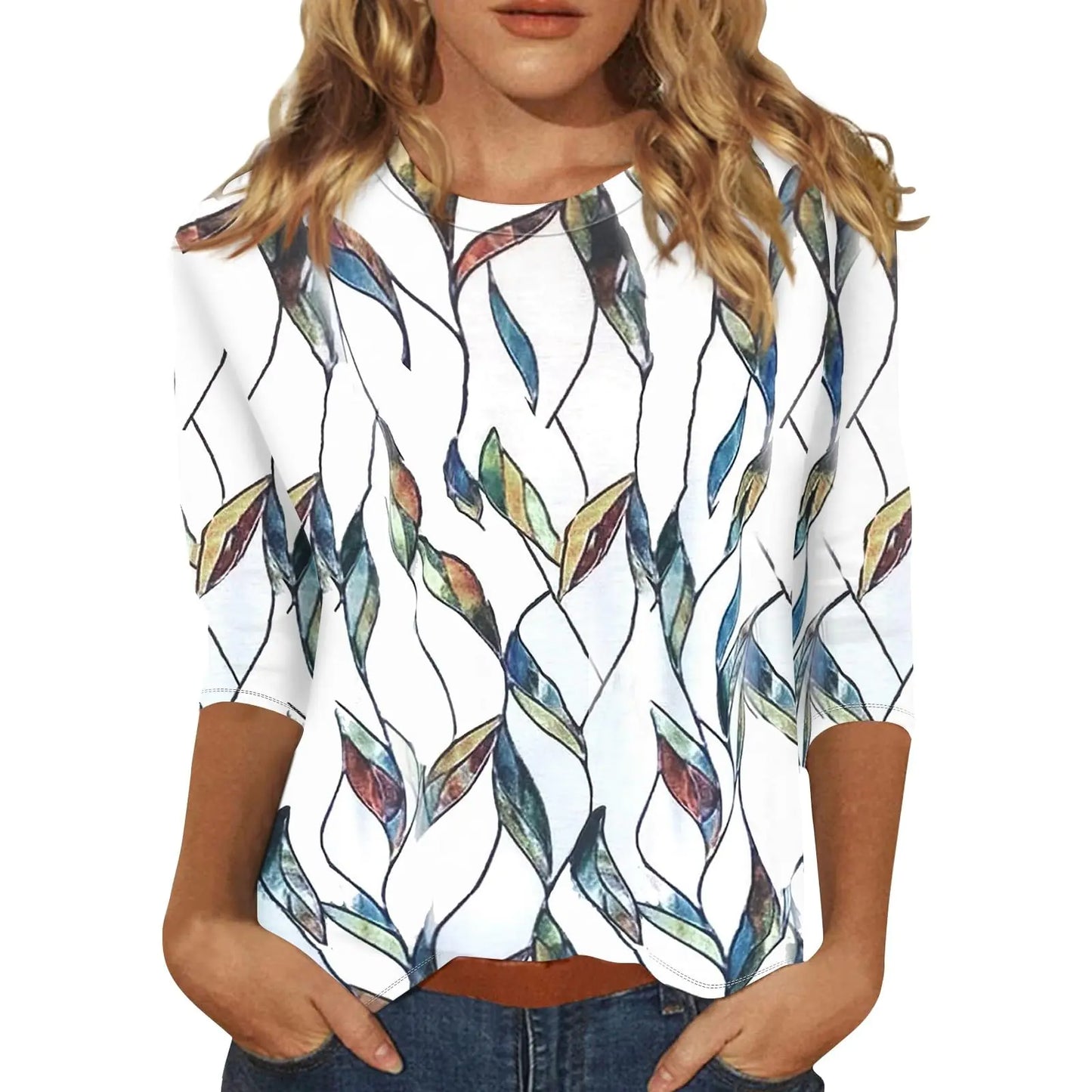 Womens Fall Fashion 2024 Women Clothing Shirts for Dressy Casual Long Sleeve Crewneck Floral Print Graphic Tees Tops Blusas De Mujer Elegantes Summer (Blue1,3XL)