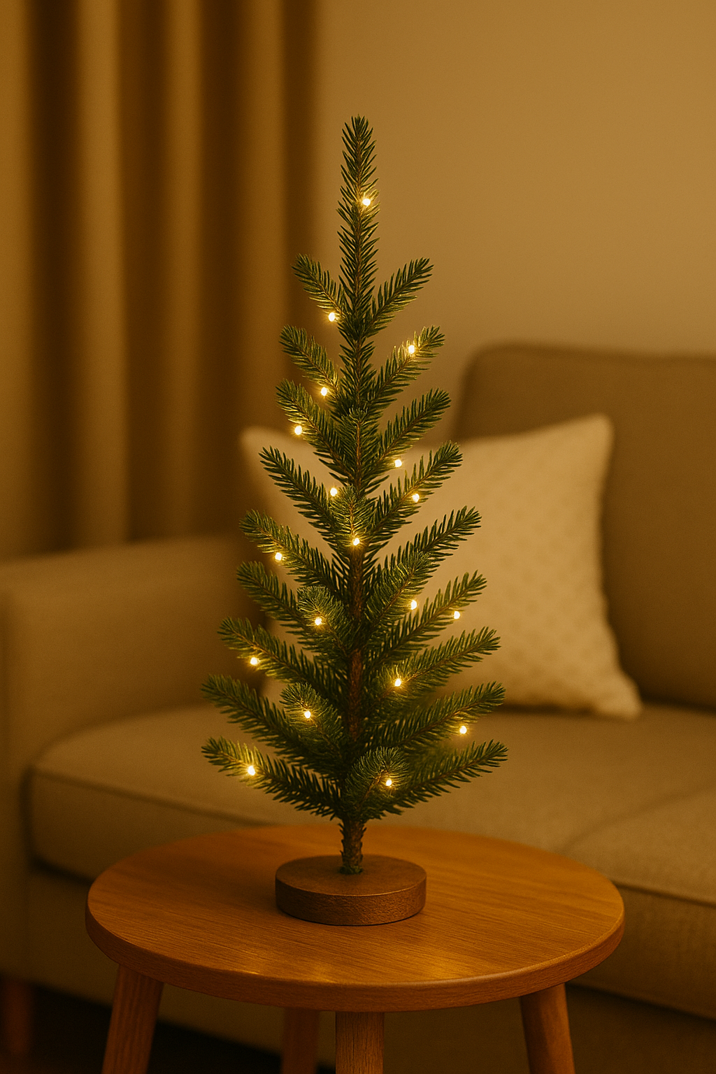 LED Işıklı Mini Yılbaşı Ağacı – Sıcak Işık Dekor | Masaüstü Yılbaşı Süsü