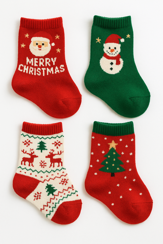 Yılbaşı Çorap Seti – 4’lü Noel Temalı Renkli Çorap