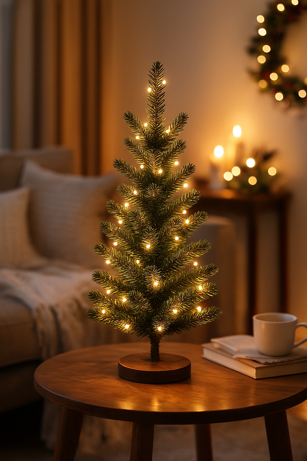 LED Işıklı Mini Yılbaşı Ağacı – Sıcak Işık Dekor | Masaüstü Yılbaşı Süsü