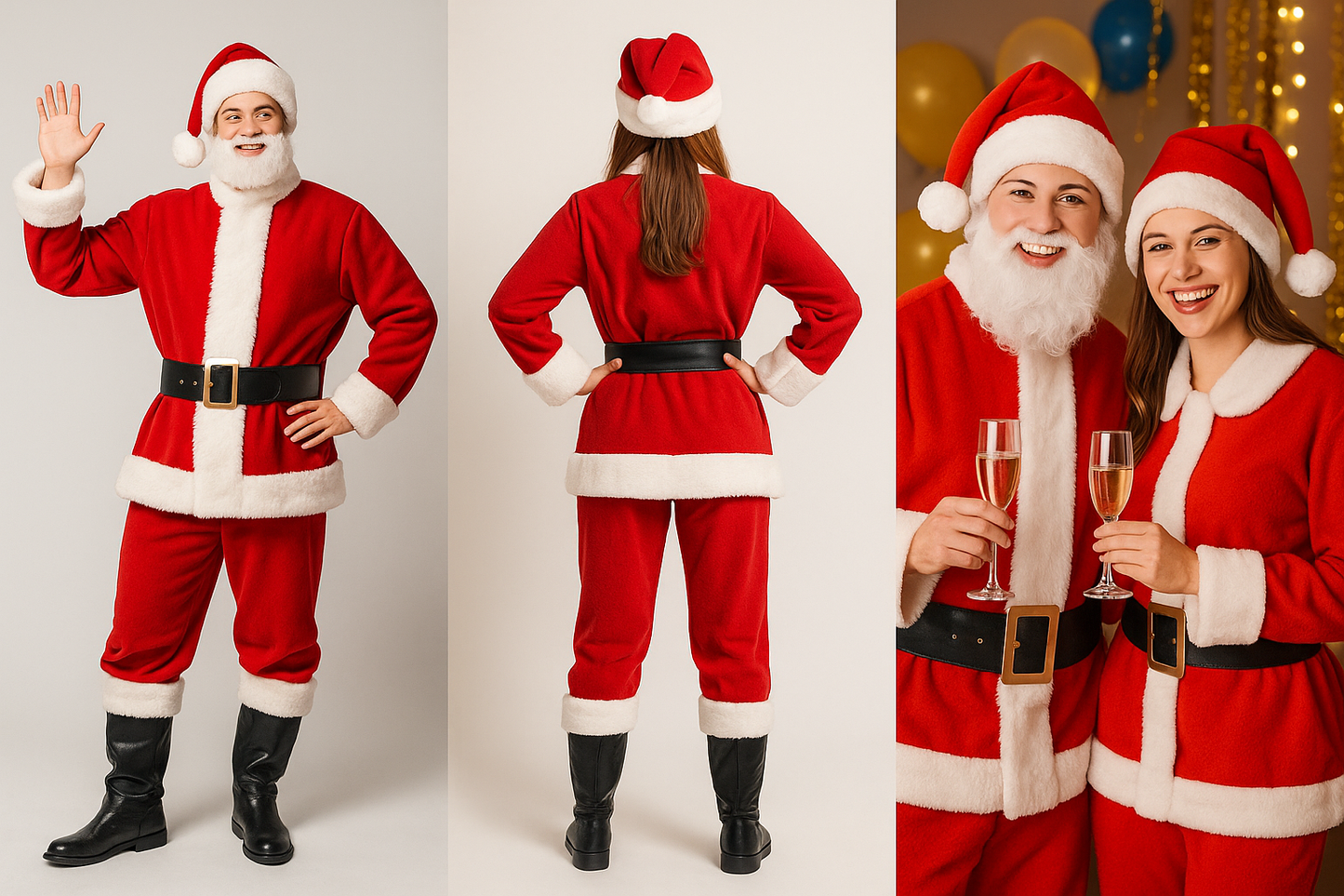 Unisex Noel Kostümü – Yılbaşı Parti Kıyafeti | Kadın & Erkek Santa Claus Kıyafeti