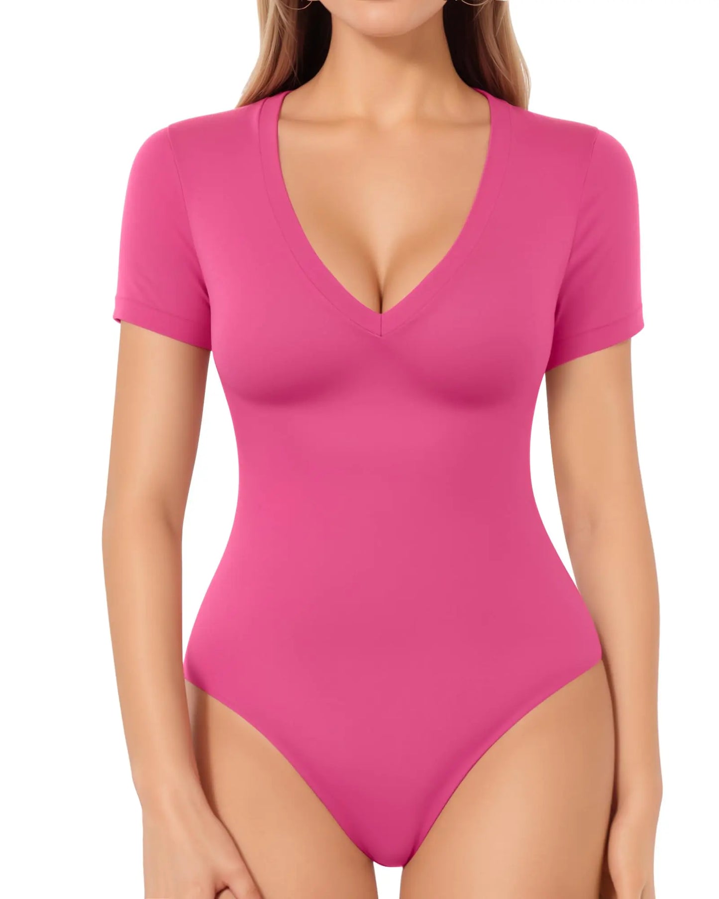 MANGOPOP Deep V Neck Short Sleeve Tops Bodysuit for Women Clothing