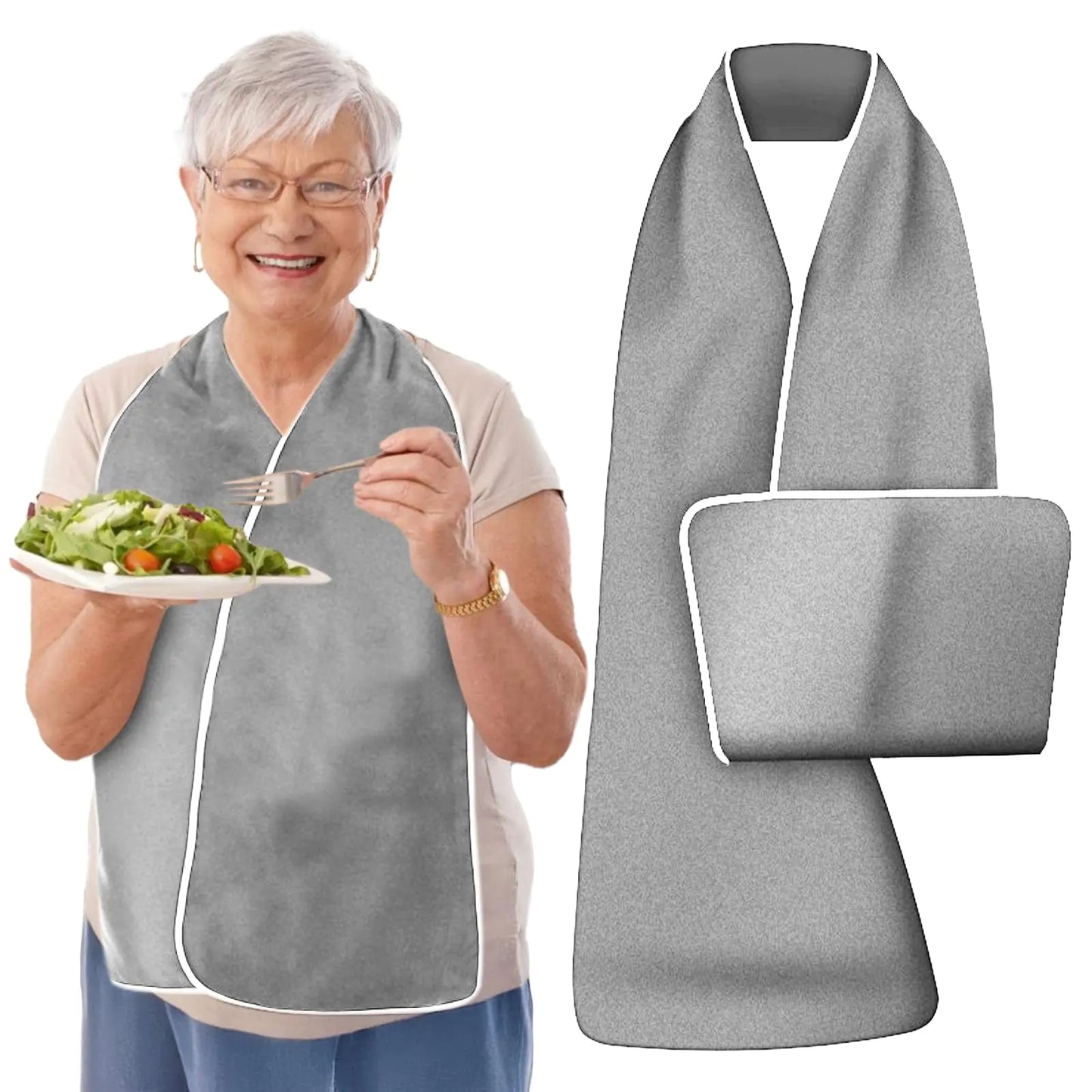 Reversible Adult Bib Scarf for Women Men Washable Dignified Clothing Protector for Eating Dining Scarf for Elderly