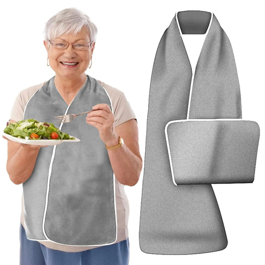Reversible Adult Bib Scarf for Women Men Washable Dignified Clothing Protector for Eating Dining Scarf for Elderly