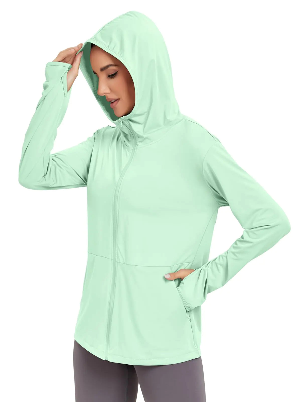 BKRIVE UPF 50+ Lightweight Long Sleeve Protection Hoodie Jacket Sun Shirt for Women with Pocket Summer Clothing