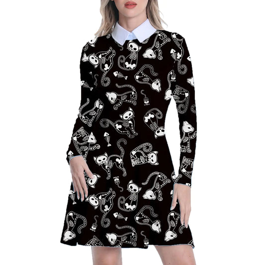 Women Casual Dress Peter Pan Collar Long Sleeve Gothic Dresses Classic Clothing Color-2 2XL