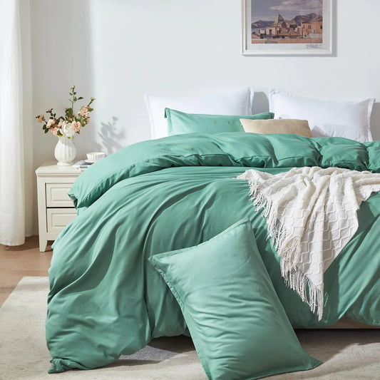 Cosybay Basil Green Duvet Cover King- Soft King Duvet Cover Set 3 PCS- 1 Duvet Cover (104”x90”) with Zipper Closure and 2 Pillow Shams- Machine Washable