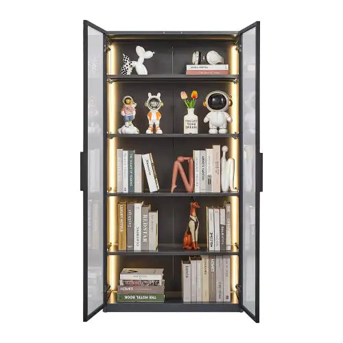 Best Selling New Design Double Door Metal Glass Display Cabinet With Living Room Light Strip